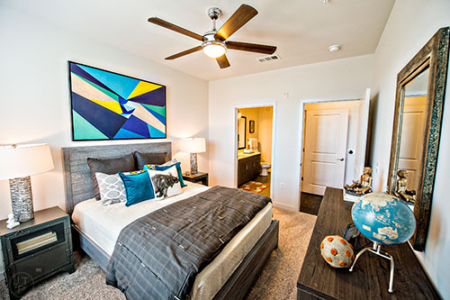 The secondary bedroom inside the two bedroom model unit at Station R in Atlanta.