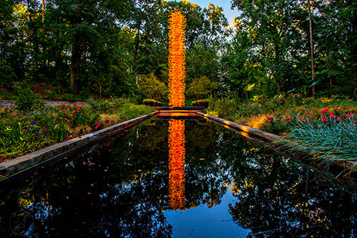 Chihuly's Saffron Tower installation at the Atlanta Botanical Garden during Chihuly in the Garden.