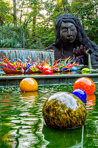 Chihuly's Fiori Boat and Niijima Floats installation at the Atlanta Botanical Garden during Chihuly in the Garden.