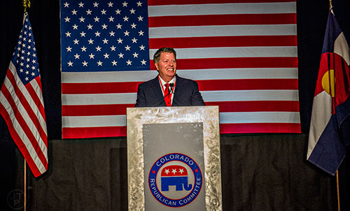 Colorado GOP Chairman Steve House speaks to the crowd during the GOP Election Party at the Tech Center Doubletree Hotel in Denver on Tuesday, November 8, 2016.