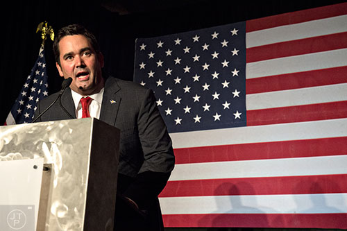 Walker Stapleton speaks to the crowd during the GOP Election Party at the Tech Center Doubletree Hotel in Denver on Tuesday, November 8, 2016.