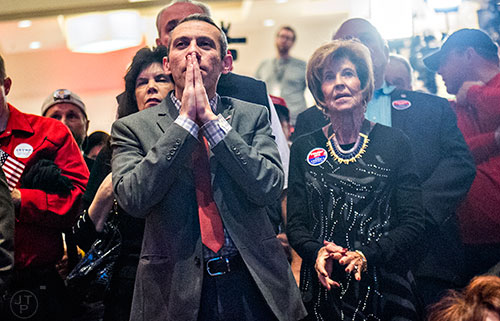 Shaun Dashjian waits for the final states to be called during the GOP Election Party at the Tech Center Doubletree Hotel in Denver on Tuesday, November 8, 2016.